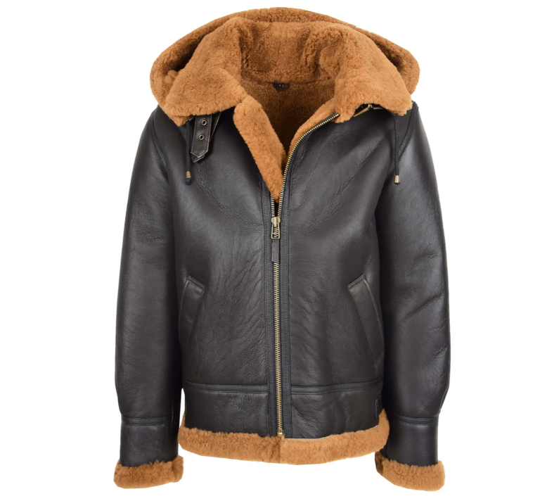 Men's B3 Sheepskin Jacket Detachable Hoodie Ruben Brown Ginger