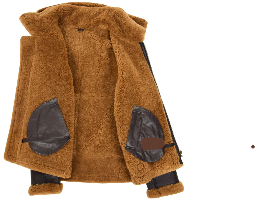 Men's B3 Sheepskin Jacket Detachable Hoodie Ruben Brown Ginger -- Al-Fateh-Leather Garments thumbnail 3