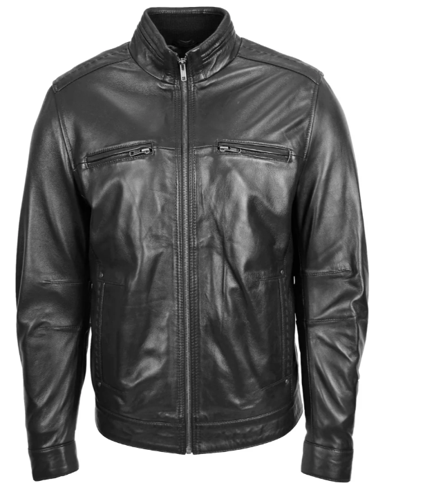 Men's Standing Collar Leather Jacket Tony Black