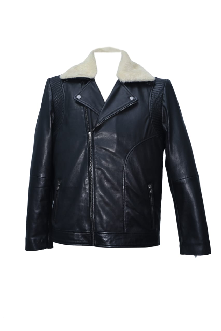 White Furr on Neck Black Men's Jacket