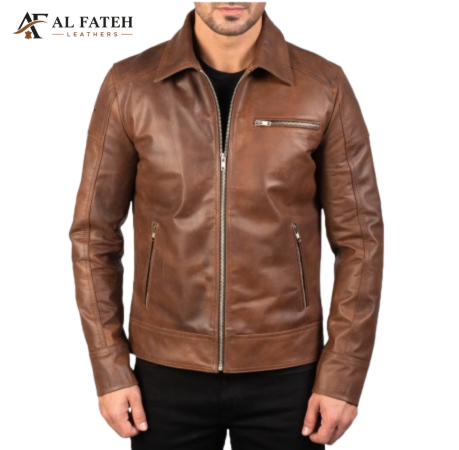 Brown Men's jacket with three pockets -- Al-Fateh-Leather-Garments
