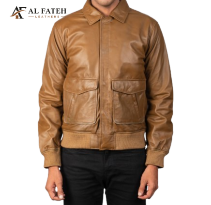 Bright Brown Large Pocket style latest men's Jacket -- Al-Fateh-Leather Garments