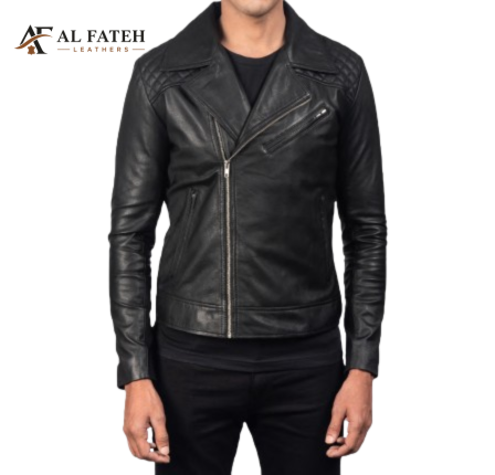 Mens Black Stylish Side collar-- Al-Fateh-Leather Garments