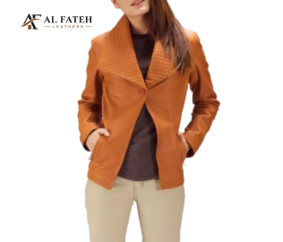 Bright Brown Side Collar style Womens Jacket -- Al-Fateh-Leather Garments