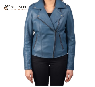 Blue Women's Stylish Collar Jacket-- Al-fateh-Leather Garments