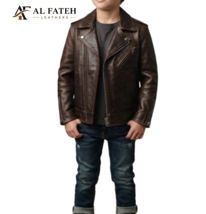 Boy Kids Brown Jacket-- Al-fateh-Leather Garments