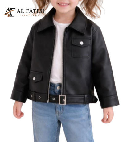 Black one upper and one lower pocket style girl kids jacket