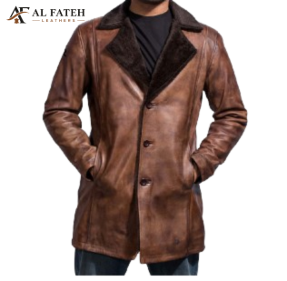 Brown Mens long coat with furr collars