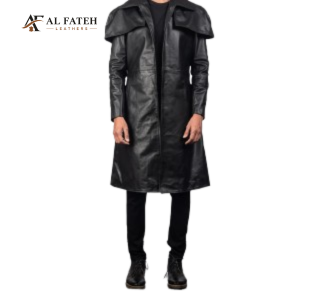 Pure Leather Black long coat till knees
