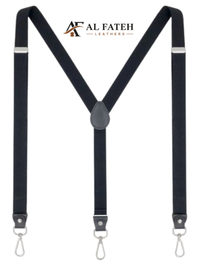 Mens Y back suspenders black with silver buckles