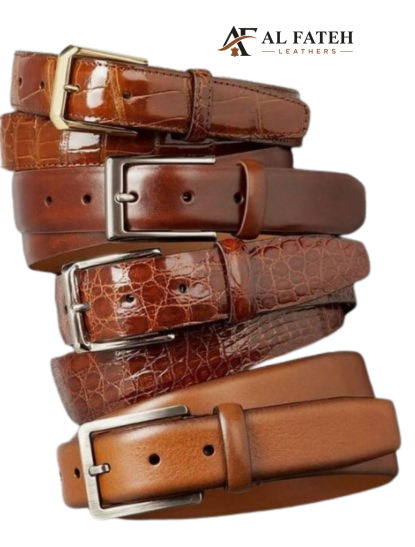 Crocodile skin style brown mens belt