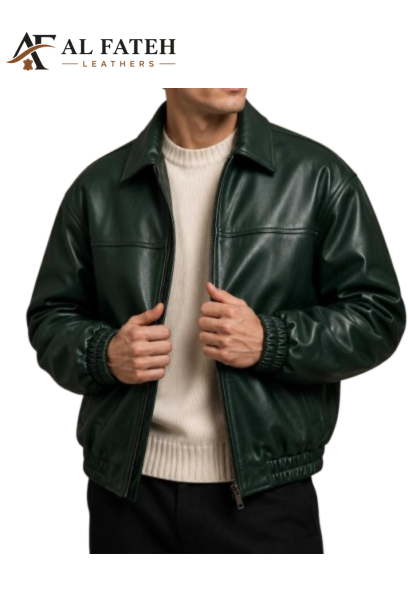 Classic Forest Green Men's Leather Jacket -- Al-fateh-leather Garments