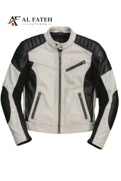 Black and White Biker Jacket-- Al-fateh-leather Garments