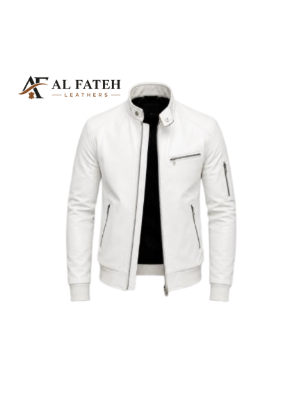White Slim Fit Biker Jacket
