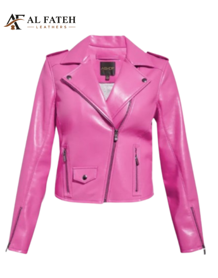 Bright Pink Barbie Style Leather Jacket -- Al-fateh-leather Garments