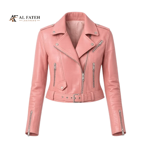 Light Pink Multi Pocket and zip style Jacket -- Al-fateh-leather Garments