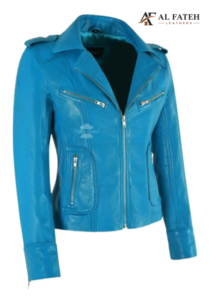Blue 4 pockets style women Jacket