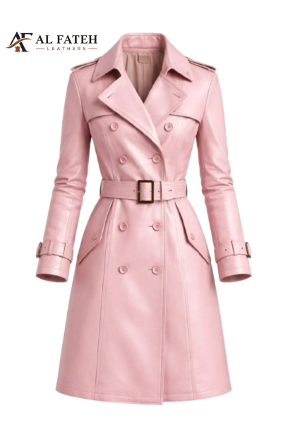 Pink Long Coat For women -- Al-fateh-leather Garments