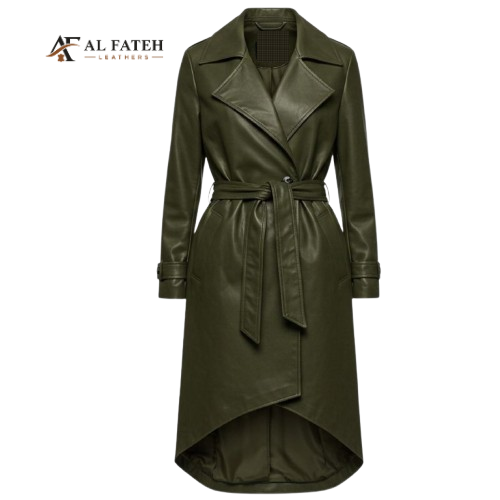 Olive Green women long coat stylish back design