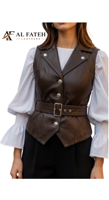 Brown vest with belt  -- al-fateh-leather garments