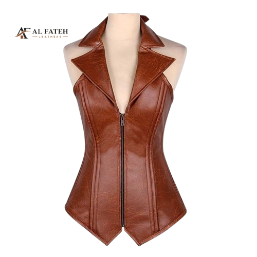 Brown Stylish collar vest -- al-fateh-leather garments